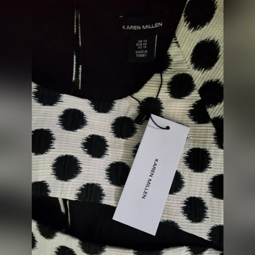 Karen Millen Spot Jacquard Full Skirted Tailored Midaxi Dress Black Polka Dot 10 - Picture 5 of 15